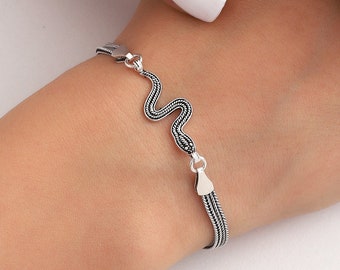 Women 925K Sterling Silver Snake Bracelet, Silver Bracelet, Knitting Sterling Silver Jewelry Snake Bracelet , Oxidized Women Bracelet