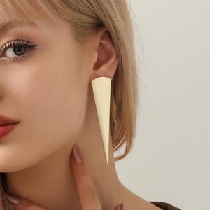 Gold Triangle Women Earrings, Modern Long Vertical Drop Jewelry, Textured Geometric Pointed Dangle Earrings, Minimalist Gift for Her