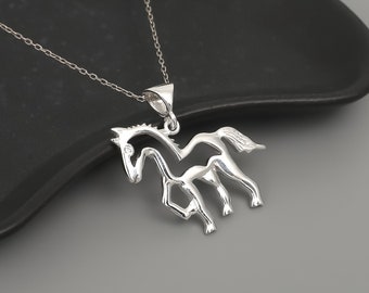 925 Sterling Silver Horse Necklace: Abstract Equestrian Pendant , Everyday Animal Women Jewelry