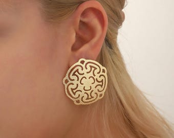 Vintage gouden filigraan boho-oorbellen, ronde statement-stekers, alledaagse damessieraden