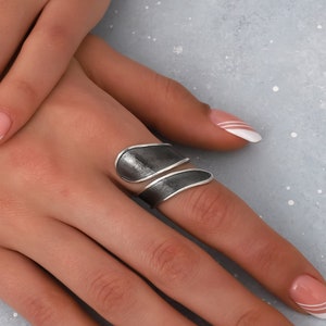 Oxidized Sterling Silver Chunky Boho Ring - Adjustable Vintage Style