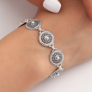 Sterling Silver Filigree Bracelet: Mandala Vintage Design, Handmade Jewelry