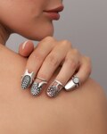 Nail Rings, Boho Women Ring Set, 925K Fine Silver Plated 4 Pcs Fingernail Jewelry, Adjustable Unique Knuckle