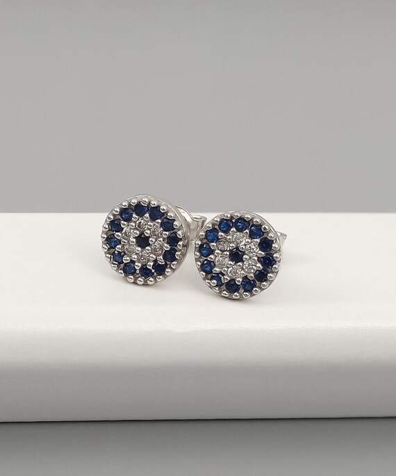 Set di orecchini a perno in argento Sterling 925 con zircone blu e Argento, colore: Blu, cod. MM6-MPPS-DEC