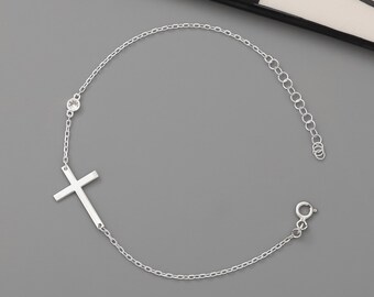 Dainty Sterling Silver Cross Bracelet: Delicate Everyday Jewelry