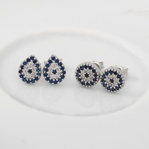 Evil Eye Earrings Set ,Cartilage Minimal Silver Dainty Evil Eye Stud Earrings,Trendy Earrings ,Blue Evil Eye, Gift For Mom, Gift for Her