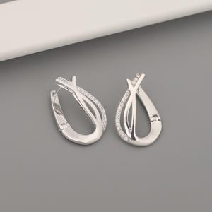 Abstract Sterling Silver Women Swirl Drop Earrings with Zircon: Minimalist Modernist Style