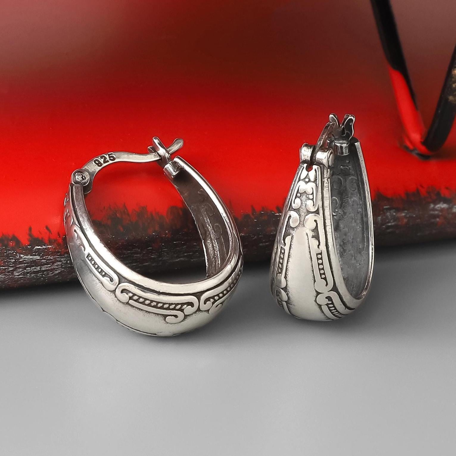 Oxidized Sterling Silver Mandala Earrings: Boho Artisan Jewelry