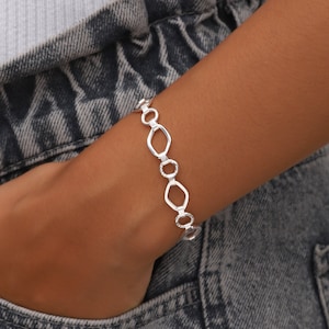 Sterling Silver Chain Link Bracelet with Zircone