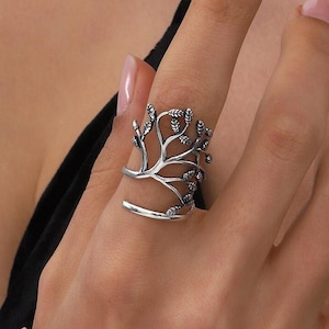 Sterling Silver Tree of Life Women Ring - Boho Branch Oxidized Jewelry - Adjustable Twig Rings