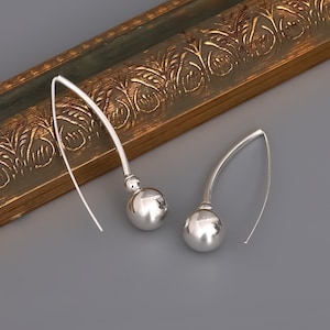 Dangle Ball Silver Threader Earrings, Everyday 925K Sterling Silver Dainty Earrings,  Rustic , Gift for Her, Unusual, Festival, Gift For Her