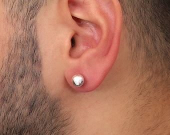 925 Sterling Silver Ball Stud Men Earring: Minimalist Single Ear Piercing