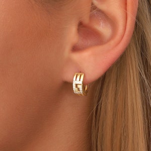 Gold Hoop Earrings: Zircon 925 Sterling Silver 14K Plated