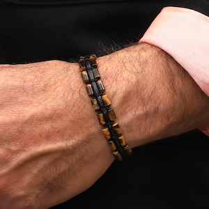 Tiger Eye Leather Bracelet for Men: Boho Natural Stone Jewelry