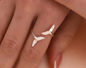 Sterling Silver Whale Tail Ring: Modernist Rings, Adjustable Minimalist Band