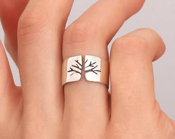 Sterling Silver Tree of Life Mandala Women Ring - Wide Band Statement Ring