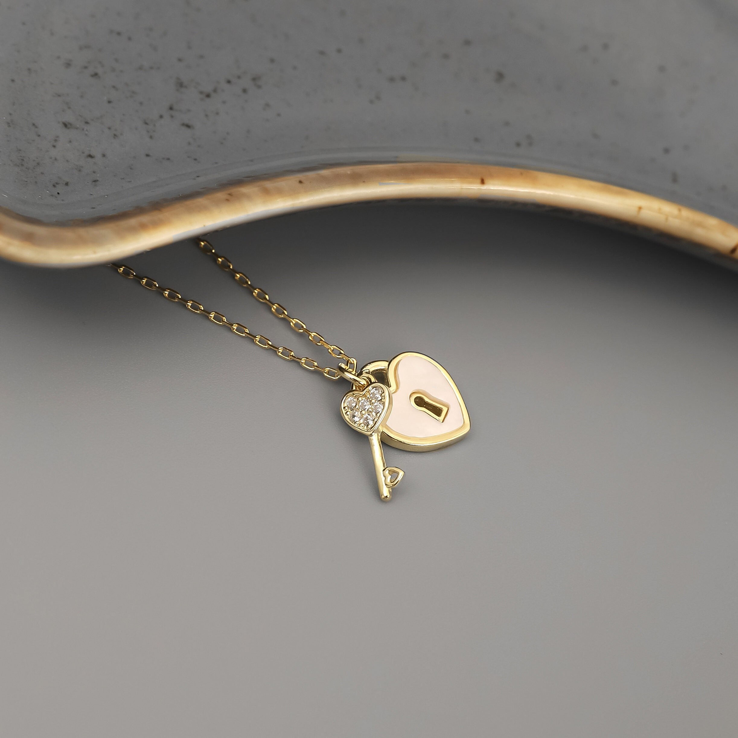 Mother of Pearl Minimalist Heart Key Silver Anniversary