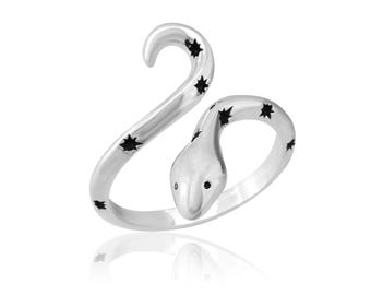 Sterling Silver Serpent Ring: Adjustable Boho Snake Jewelry