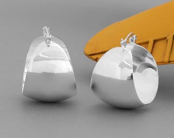 Grova örhängen i sterlingsilver: Moderna skulpturala smycken för kvinnor, ihåliga silverörhängen
