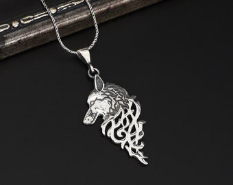 925 Sterling Silver Wolf Necklace, Man Jewelry, 925 Sterling Silver Necklace, Gift, Wolf Jewelry