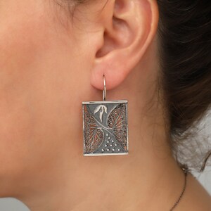 Filigree Earrings , Sterling Silver Oxidized Earrings , Women Silver Dangle Earrings , Halloween Earrings , Gift For Her