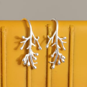 Sterling Silver Branch Threader Earrings: Dainty Boho Style