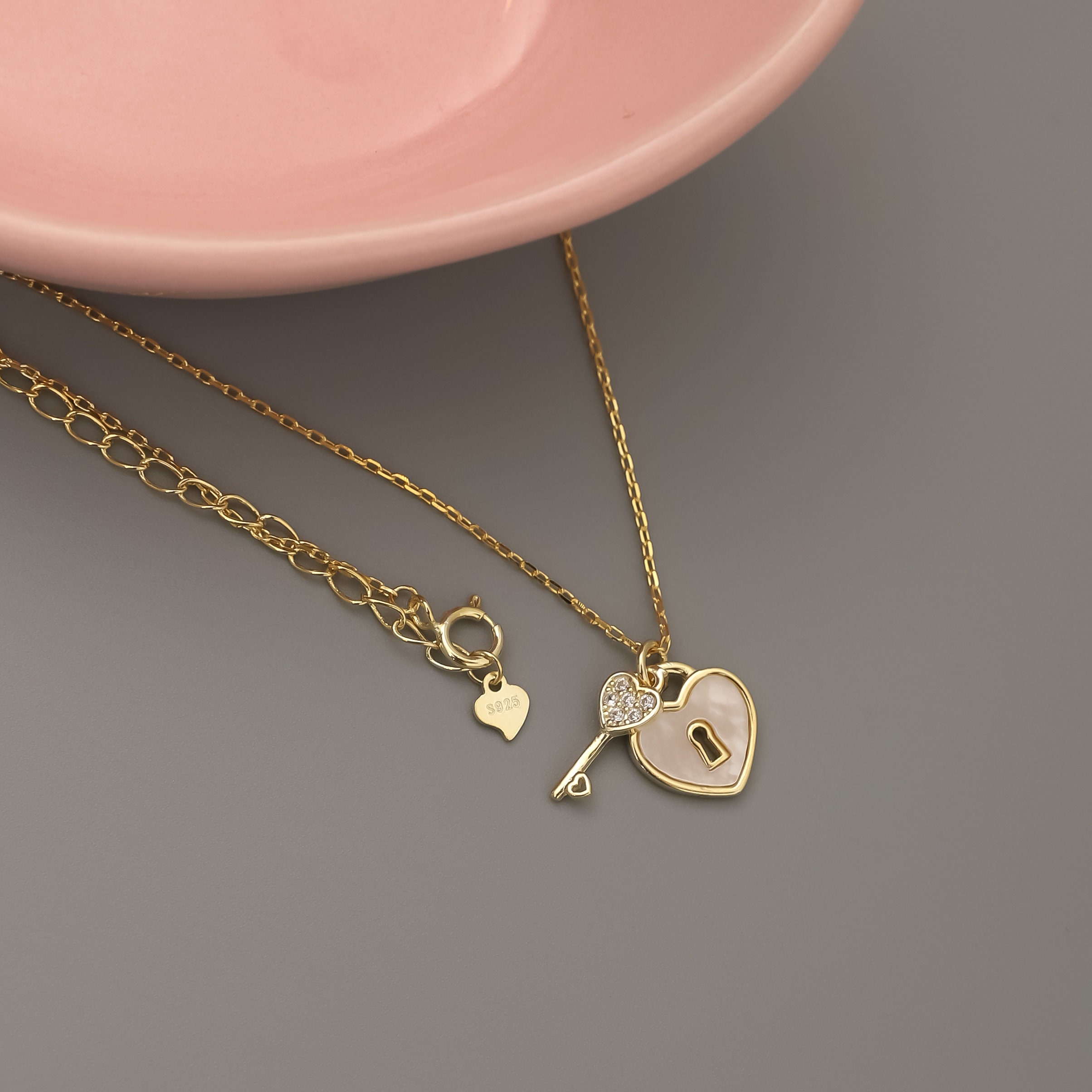 Mother of Pearl Minimalist Heart Key Silver Anniversary