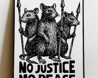 No Justice No Peace-poster, print anarchistische ratten