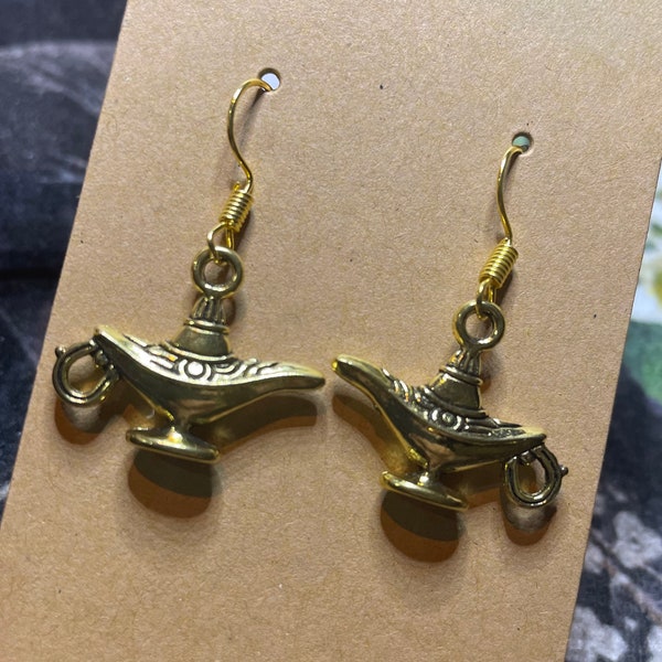 Handmade Gold Magic Lamp Earrings Gift For Her