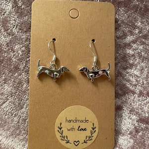 Handmade silver Dachshund Sausage Dog Earrings Cute Gift For Her