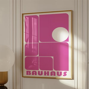Affiche abstraite Bauhaus rose Art mural géométrique moderne pour chambre et bureau Art abstrait rose fuchsia pour exposition d'art murale de chambre à coucher