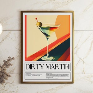 Dirty Martini Recipe Wall Art Stylish Drink Print for Bar Cart | Drink Kitchen Decor | Cocktail Lover Gift | Bold Poster for Modern Home