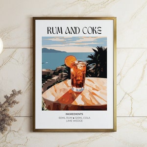 Rum and Coke Cocktail Poster Alcohol Print Cocktail Wall Art Kitchen Decor Wall Art Drink Gift for Husband Gift for Mancave Bar Wall Art