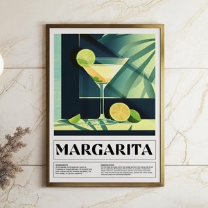 Margarita Cocktail Recipe Art Print | Vibrant Cocktail Art Print for Kitchen | Colorful Drink Recipe | Bar Cart Decor | Luxury Alcohol Print
