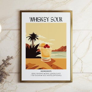 Retro Drink Recipe Sign for Bar Wall Art  | Home Bar Sign | Vintage Whiskey Poster | Retro Cocktail Recipe for Bar Cart Decor | Unique gift