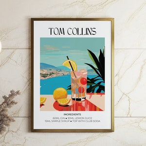 Tom Collins Cocktail Poster for Men Wall Art for Bar Print for Restaurant Wall Art Colorful Print Cocktail Wall Art Kitchen Decor Wall Art