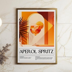 Modern Aperol Spritz Poster Cocktail Recipe Wall Art Trendy Home Drink Poster for Kitchen Wall Art Italian Cocktail Print for Bar Cart Decor