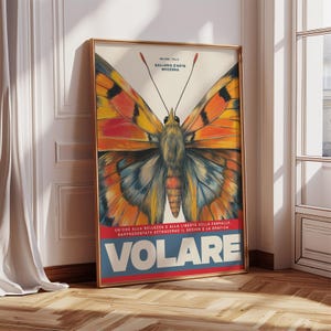 Volare Butterfly Wall Art, poster della mostra italiana, arredamento retrò moderno per soggiorni, camere da letto, uffici e spazi creativi