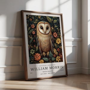 Owl Wall Art Vintage Barn Owl Print – Botanical Forest Animal Illustration for Nature Gallery Walls, William Morris Inspired Bird Decor