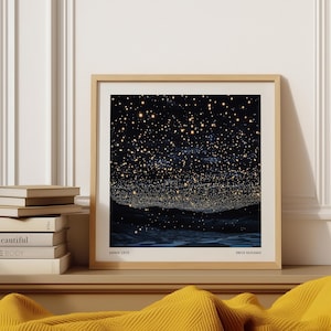 Arte de pared con cielo nocturno de estrellas infinitas / Póster estrellado inspirado en Yayoi Kusama / Decoración cósmica cuadrada para sala de estar, dormitorio, oficina