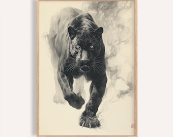 墨絵虎版画：日本の水墨画、ミニマリストの壁アート - Etsy 日本