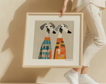 Quirky Greyhound Dog Print Abstract Pet Wall Art Whimsical Dog Lovers Poster for Kids Room, Office, or Modern Home Decor