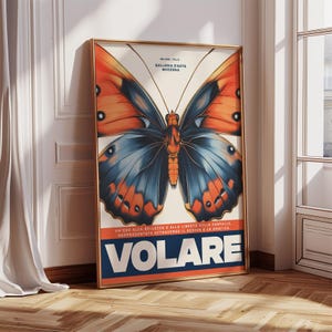 Stampa murale "Volare Butterfly", decorazione retrò italiana, regalo moderno per gli amanti dell'arte / Poster vibrante per il soggiorno / Arte con farfalle colorate e audaci