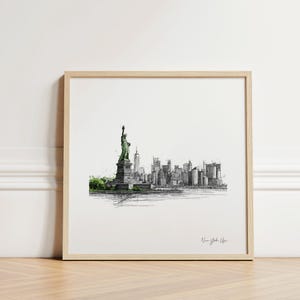 Statue of Liberty Print: New York City Skyline Poster, Modern Wall Art