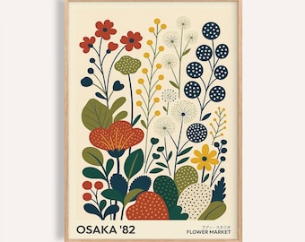 Estampado retro de flores silvestres – Arte mural botánico de inspiración japonesa vintage