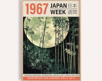 Japanischer Bambus Mondschein Druck: Japandi Holzschnitt Wandkunst - Etsy  sterreich