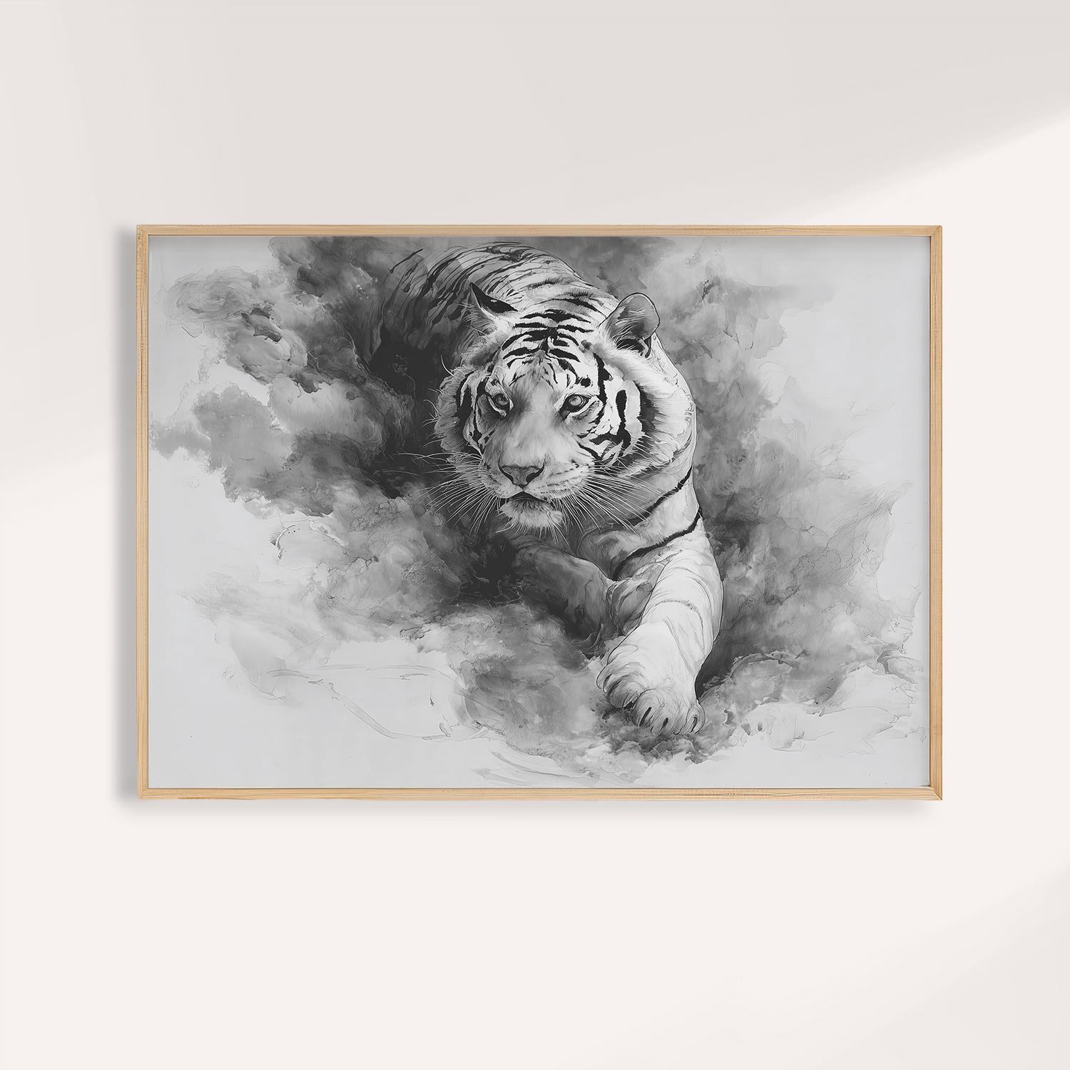 白黒虎版画：墨絵風風景画 - Etsy 日本