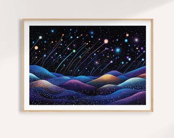 Starry Sky Galaxy Print: Deep Blue Celestial Wall Art