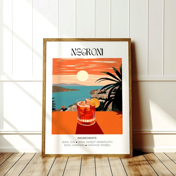 Negroni Art Print | Bar Cart Decor | Cocktail Poster | Signature Drink Sign | Trendy Minimalist Elegant | Henri Matisse | Kitchen Print Art