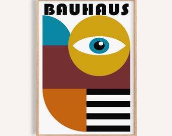 Bauhaus Eye Art Print: Nowoczesny plakat geometryczny, kolorowa wystawa